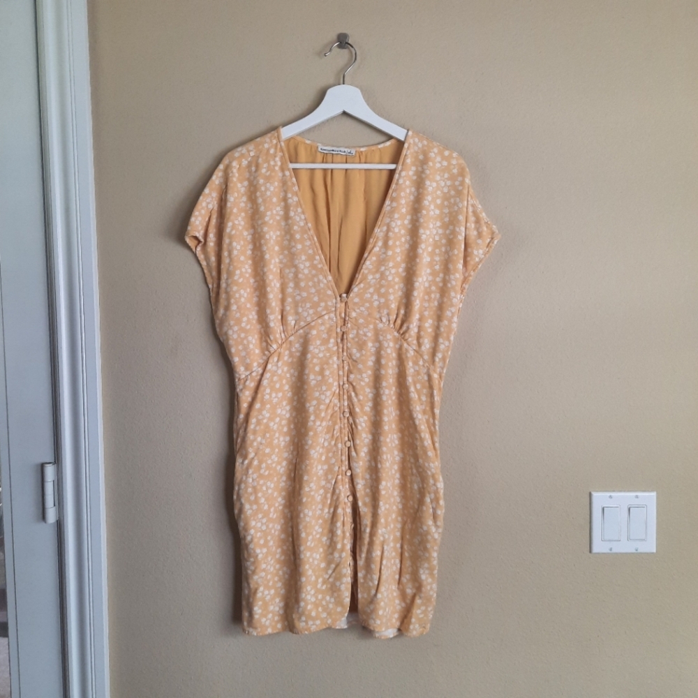 Abercrombie & Fitch Golden Yellow Dress Button Front Ditsy Floral Mini